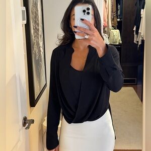 NWT BCBGMaxAzria Black Draped Long-Sleeve Blouse